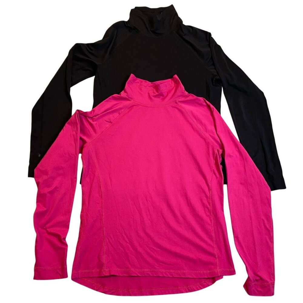 Tek Gear Women's Mock Neck Tops XL Lot of Two  Long-Sleeve Pink & Black